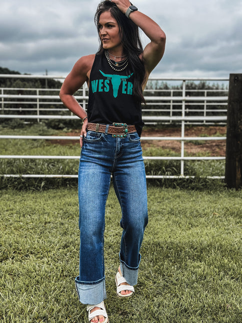 Brand Logo Teal Cropped Tank - Black