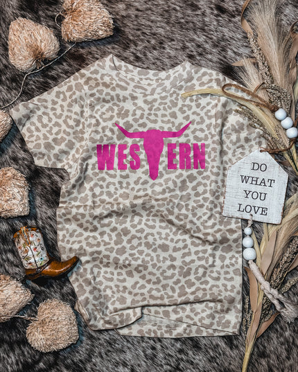Brand Logo T Pink/Natural Leopard - Youth