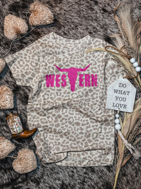 Brand Logo T Pink/Natural Leopard - Youth
