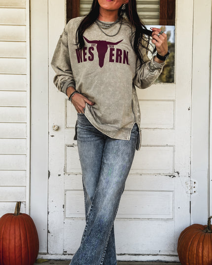 Brand Logo Sweater Crew - Sleet/Maroon