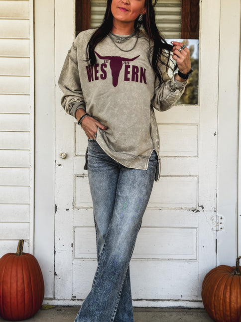 Brand Logo Sweater Crew - Sleet/Maroon