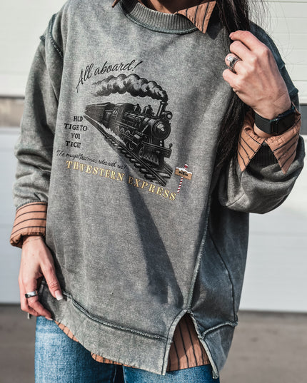 The Western Express Crew Sweater - Mineral Blue