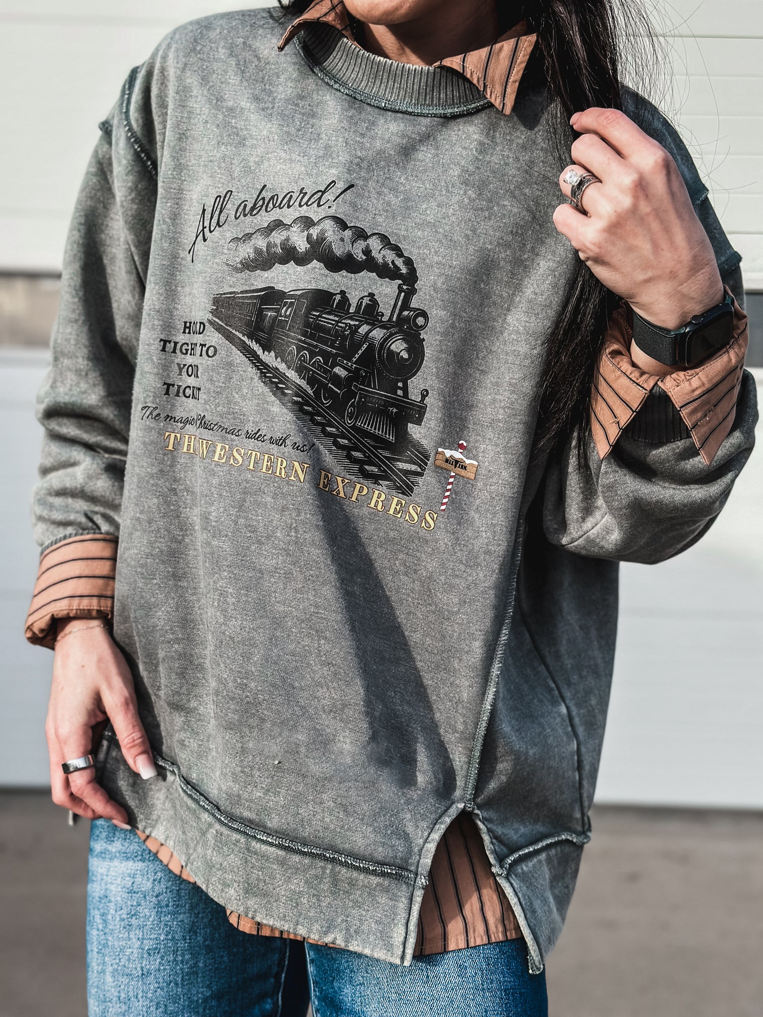 The Western Express Crew Sweater - Mineral Blue