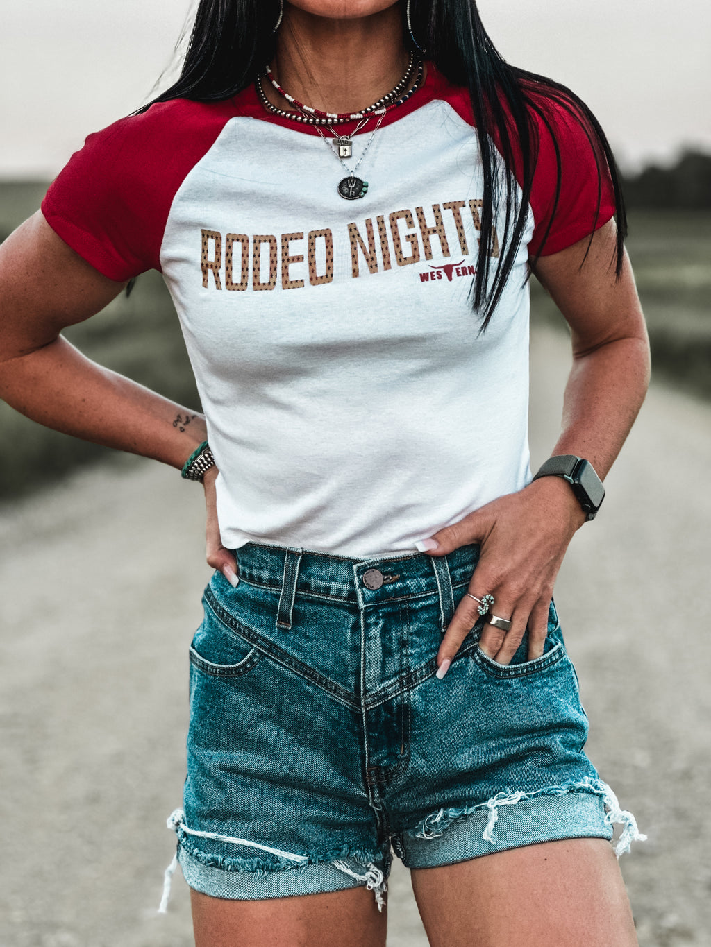 Rodeo Nights Cropped Tee - Red