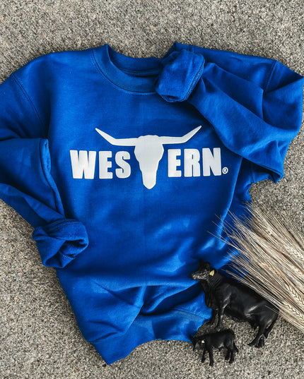 Brand White Puff Logo YOUTH Crew - Blue