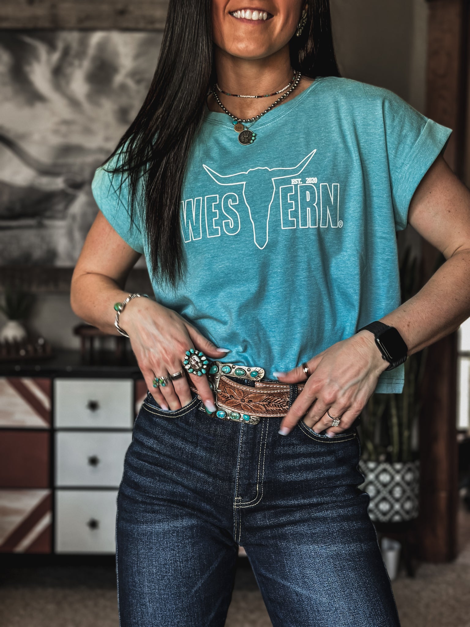 Brand Charleston Crop Tee - Heather Turq