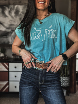 Brand Charleston Crop Tee - Heather Turq