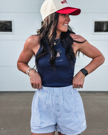 Vintage 4th of July Racer Tank - Navy