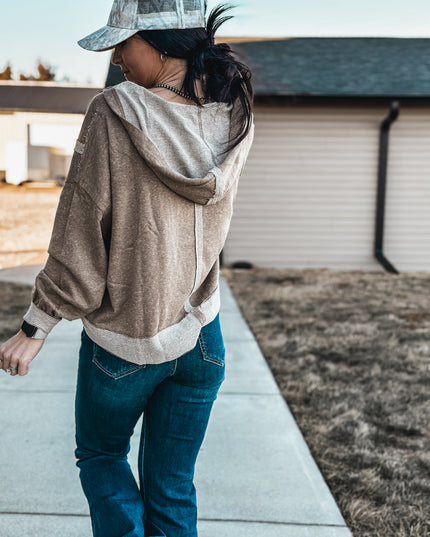 Brand Swoop Raw Hem Hoodie - Mocha