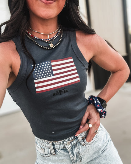 United States Flag Racer Tank - Vintage Navy