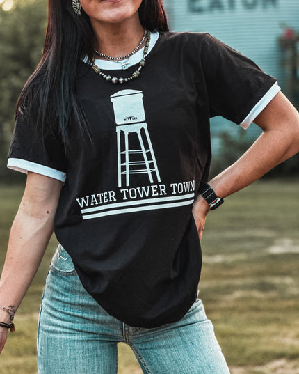 Water Tower Town Black Ringer Tee
