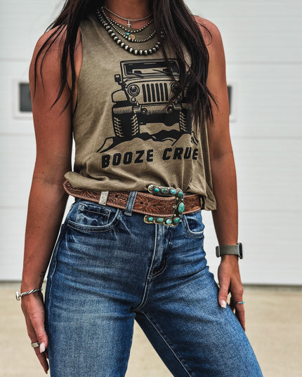 Booze Cruise Cropped Tank - Olive