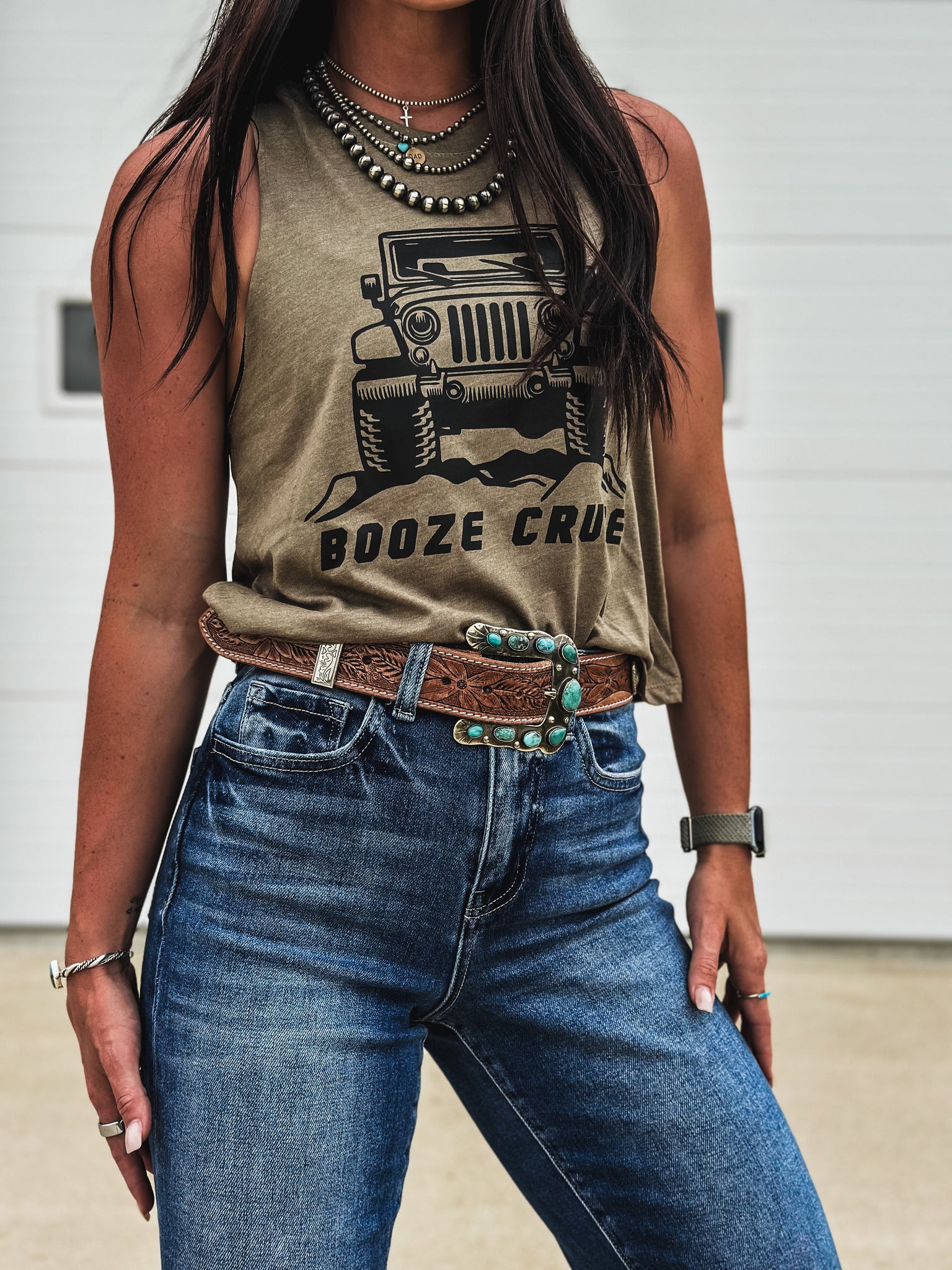 Booze Cruise Cropped Tank - Olive