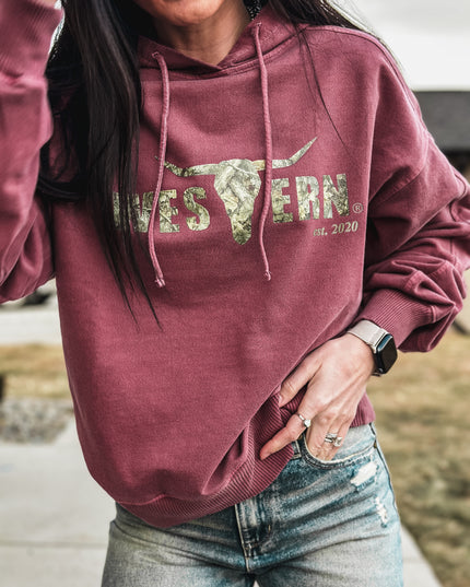 Brand Woods Camo Logo Deadwood Hoodie - Cabernet