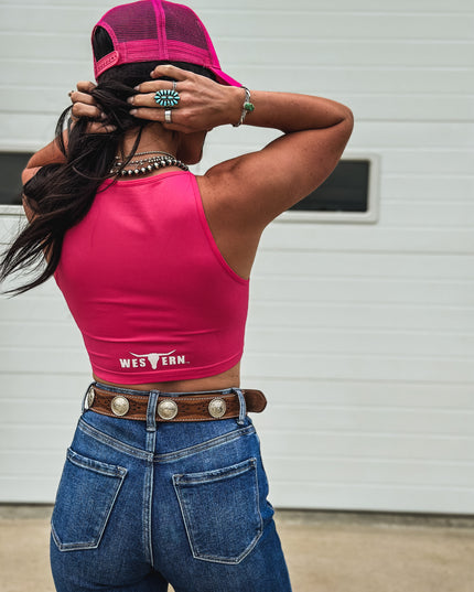 Brand Seamless Crop Tank - Hot Pink