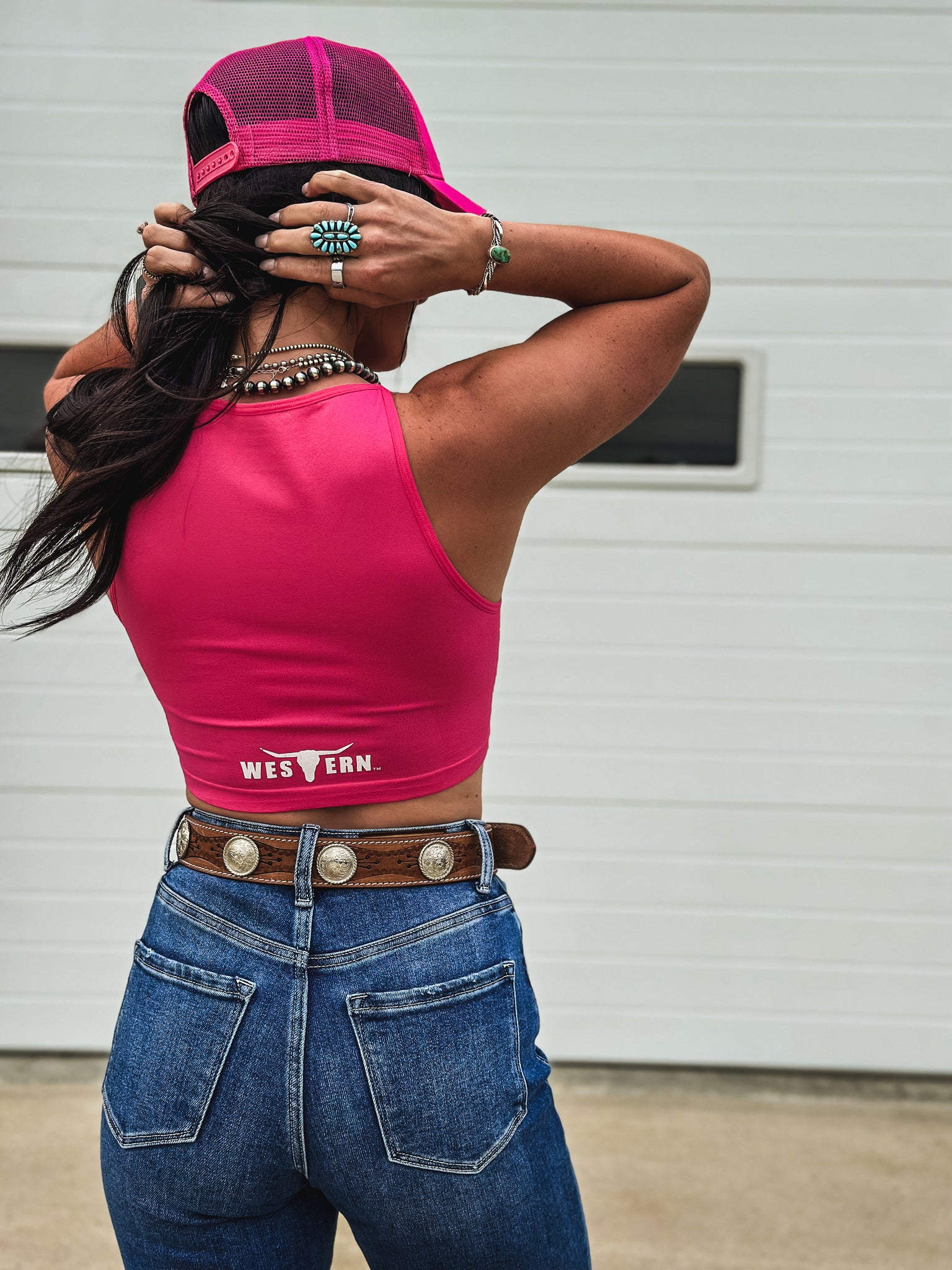 Brand Seamless Crop Tank - Hot Pink