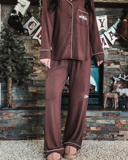 Brand Sleepover Pant PJ Set - Brown