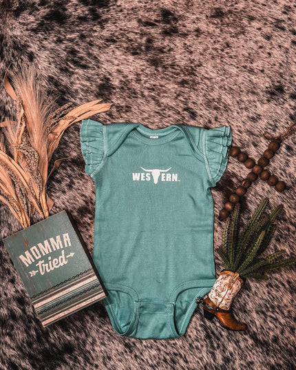 Brand Onesie Teal Flutter Sleeve