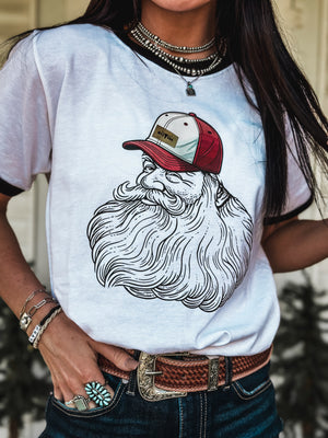 Trucker Claus Ringer Tee - White/Black