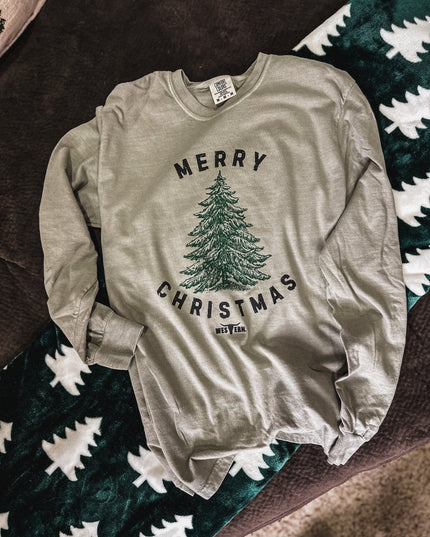 Merry Christmas Tree Longsleeve - Khaki