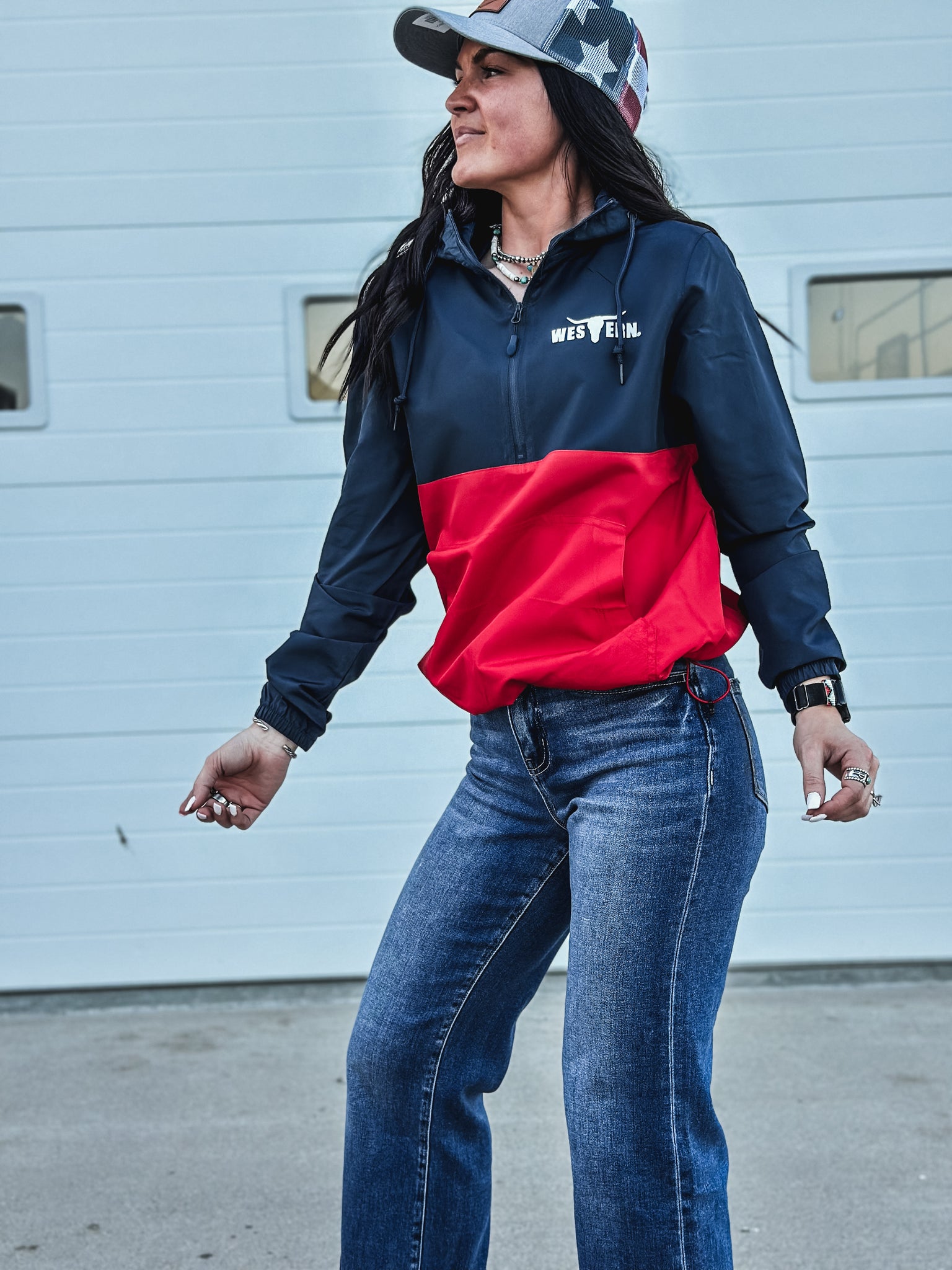 Brand Scuba 1/4 Zip Windbreaker  - Navy/Red