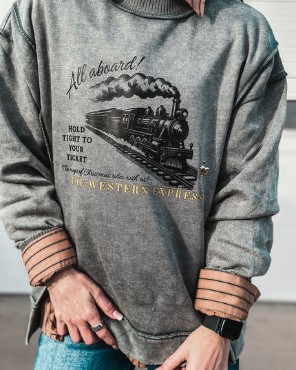 The Western Express Crew Sweater - Mineral Blue