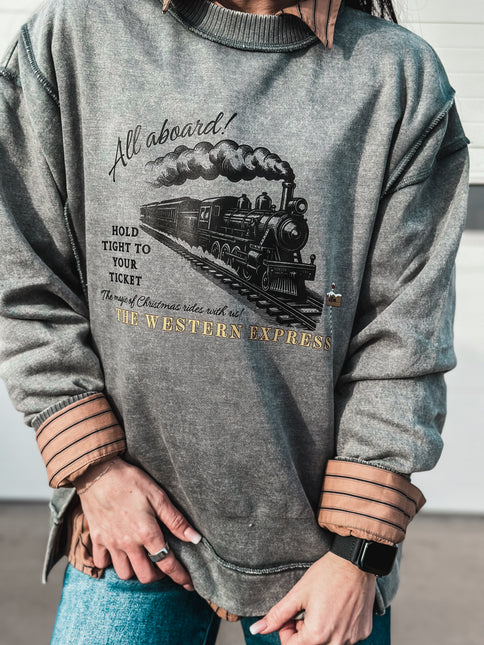The Western Express Crew Sweater - Mineral Blue