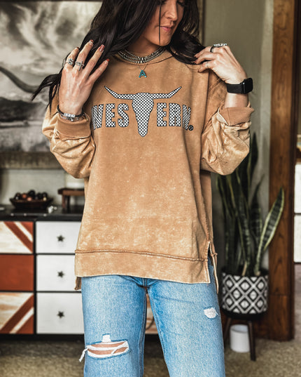 Brand Logo Checkers Sweater Crew - Desert