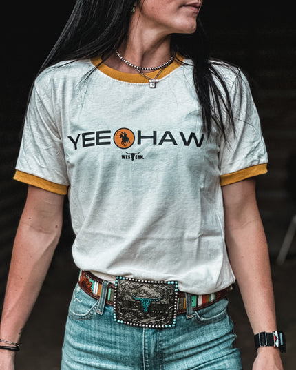 Yeehaw Rodeo Mustard Ringer Tee