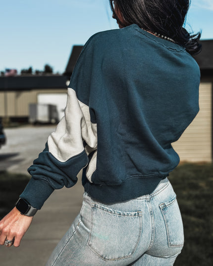Brand Color Block Boxy Crew - Midnight Blue