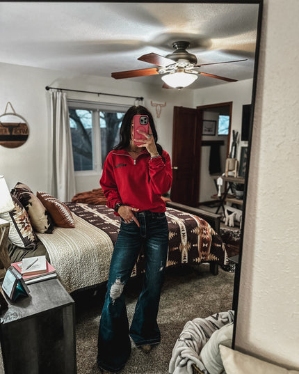 Brand Logo 1/4 Zip Red