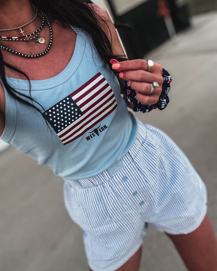 United States Flag Baby Tank - Light Blue