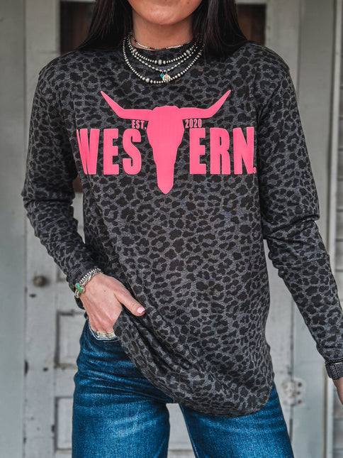 Brand Pink Puff Logo Leopard Longsleeve