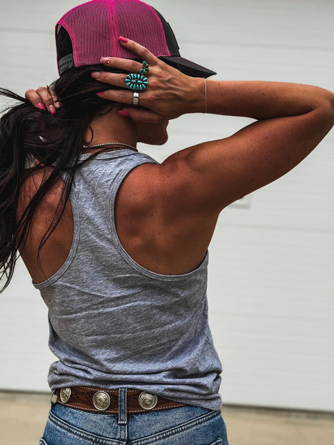 Brand Underline Logo Racerback Tank - Grey