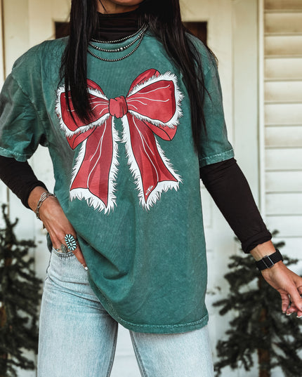 Big Red Bow Oversized T - Vintage Mineral Green
