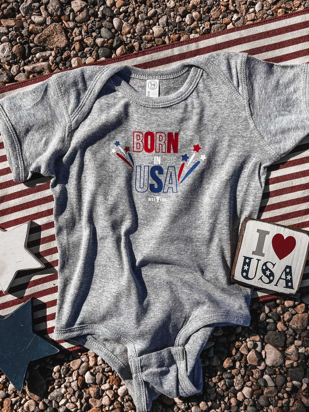 Born in the USA Onesie - Grey