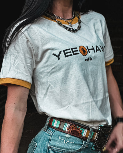 Yeehaw Rodeo Mustard Ringer Tee