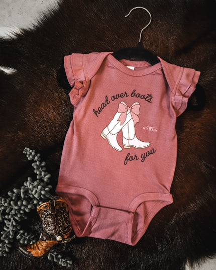 Head Over Boots Flutter Sleeve Onesie - Mauve