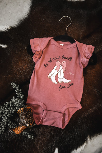 Head Over Boots Flutter Sleeve Onesie - Mauve