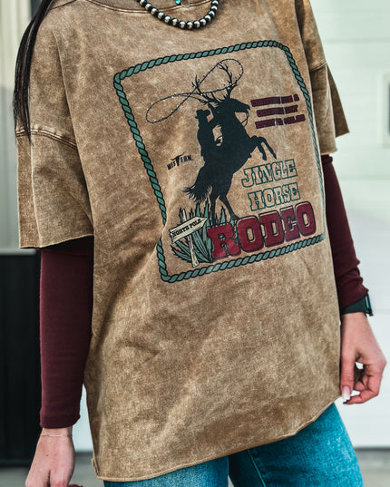 Jingle Horse Rodeo Raw Hem Boxy T - Camel