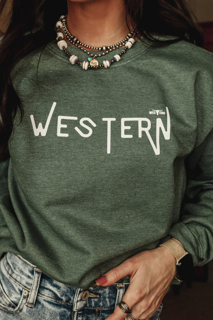 WESTERN Crew - Heather Olive Green