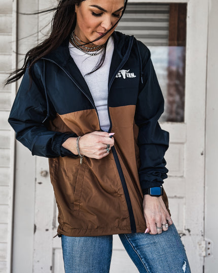 Brand Scuba Windbreaker Full Zip Jacket - Navy/Camel