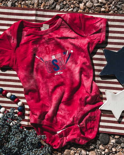 Born in the USA Onesie - Red Tie Dye