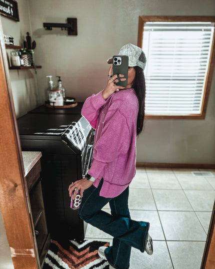 Brand Brushed Crew Sweater - Magenta