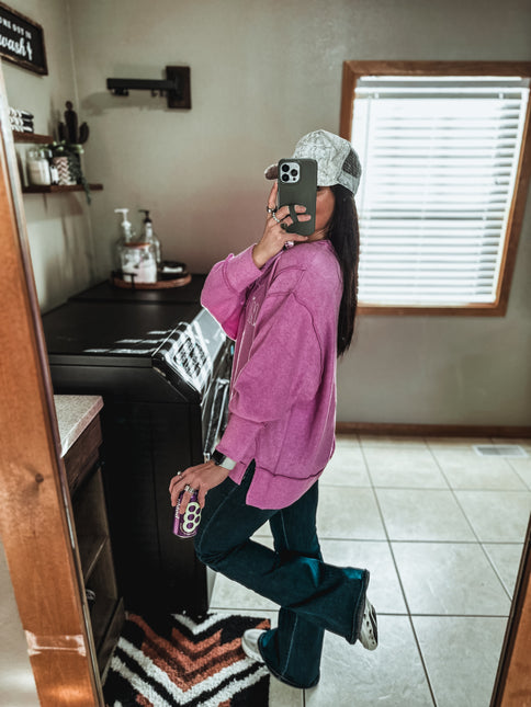 Brand Brushed Crew Sweater - Magenta