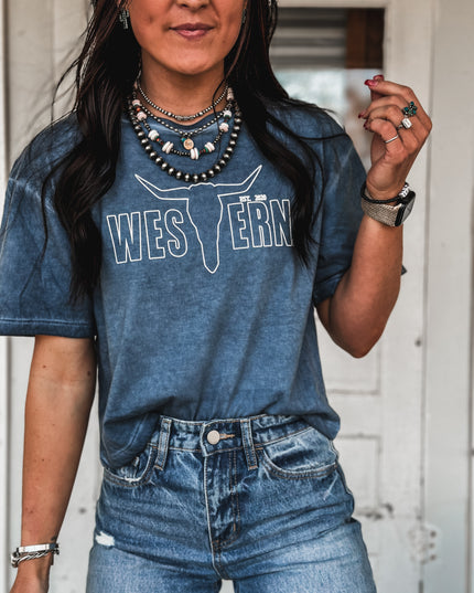 Brand Outline Logo Cropped Tee - Mineral Blue
