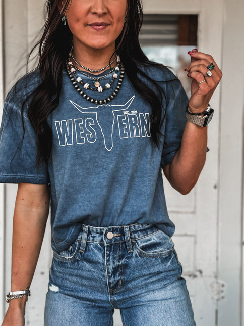 Brand Outline Logo Cropped Tee - Mineral Blue