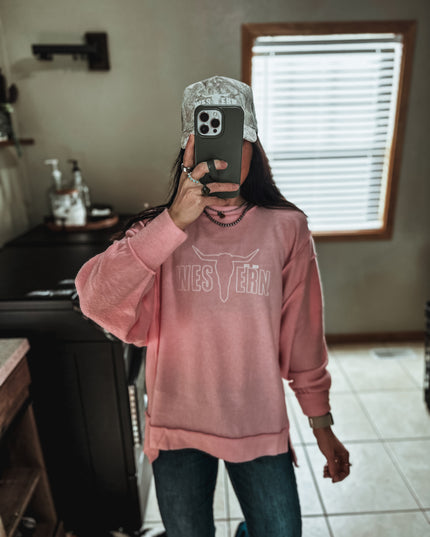 Brand Brushed Crew Sweater - Light Pink