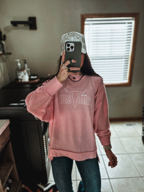 Brand Brushed Crew Sweater - Light Pink