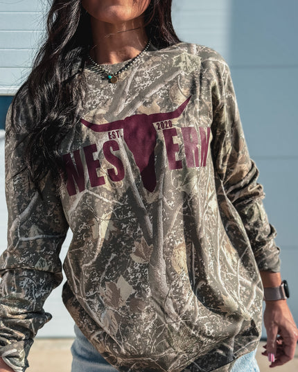 Deadwood Camo Longsleeve - Maroon Logo
